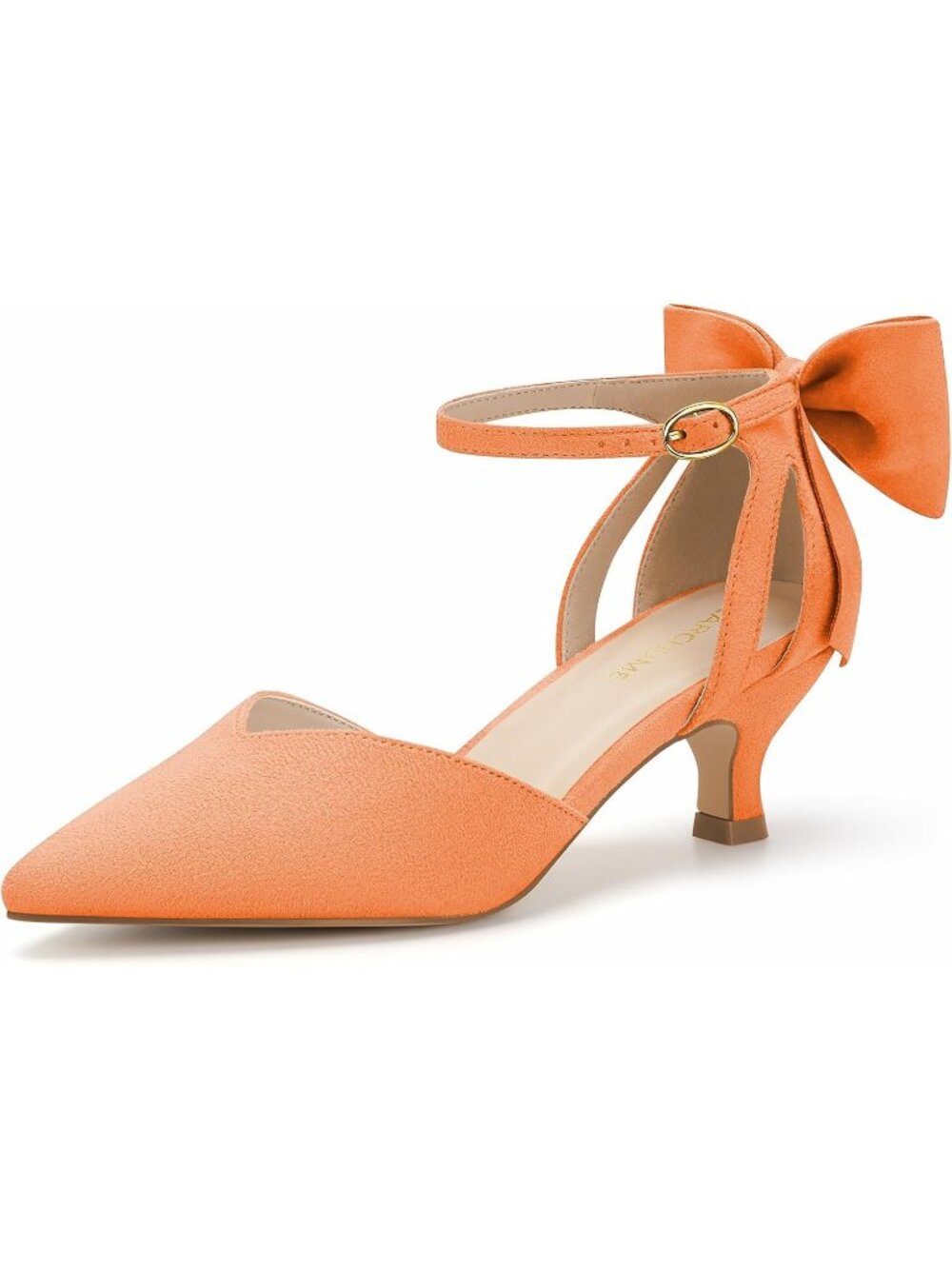 Women's Orange Stylish Kitten Heels with Bow Closed Toe Ankle Strap Wedding Pump